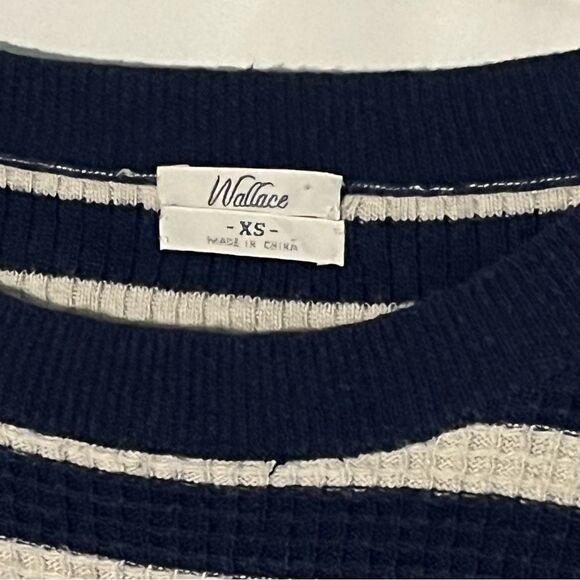 Women's Madewell Wallace Navy Striped Sweater with Heart Elbows - Picture 5 of 8
